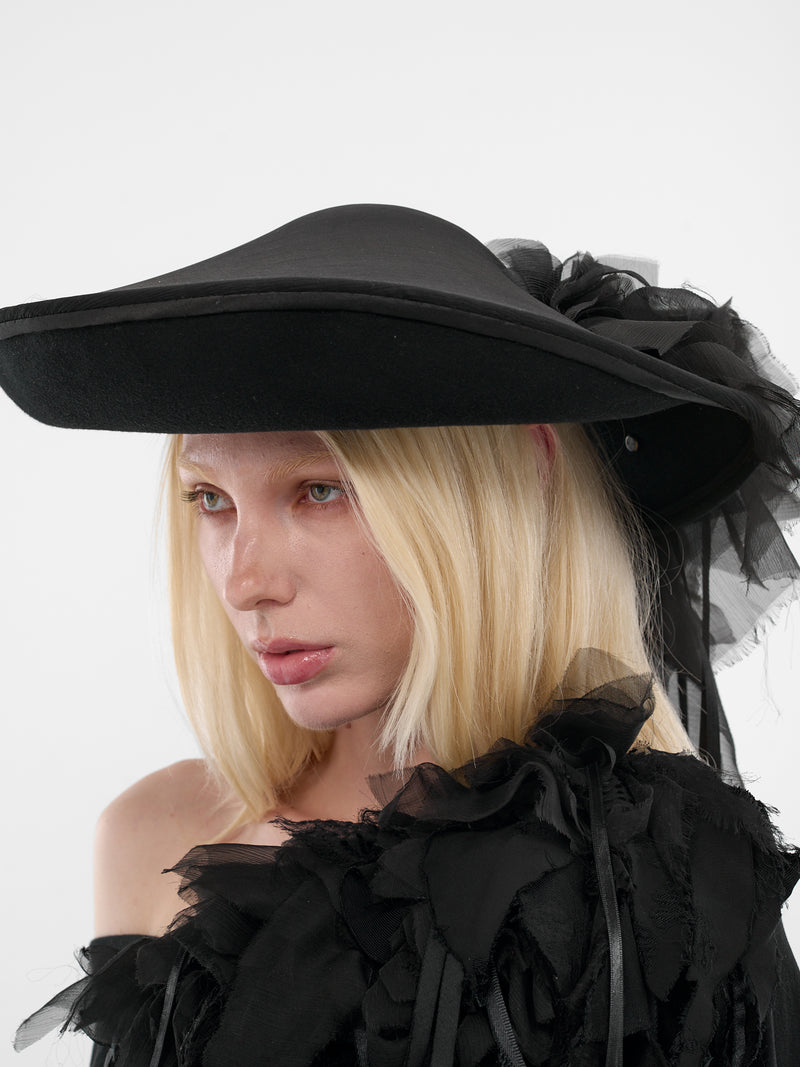 Black Wool Chiffon Flower Hat (PFFW25HA02-BLACK)