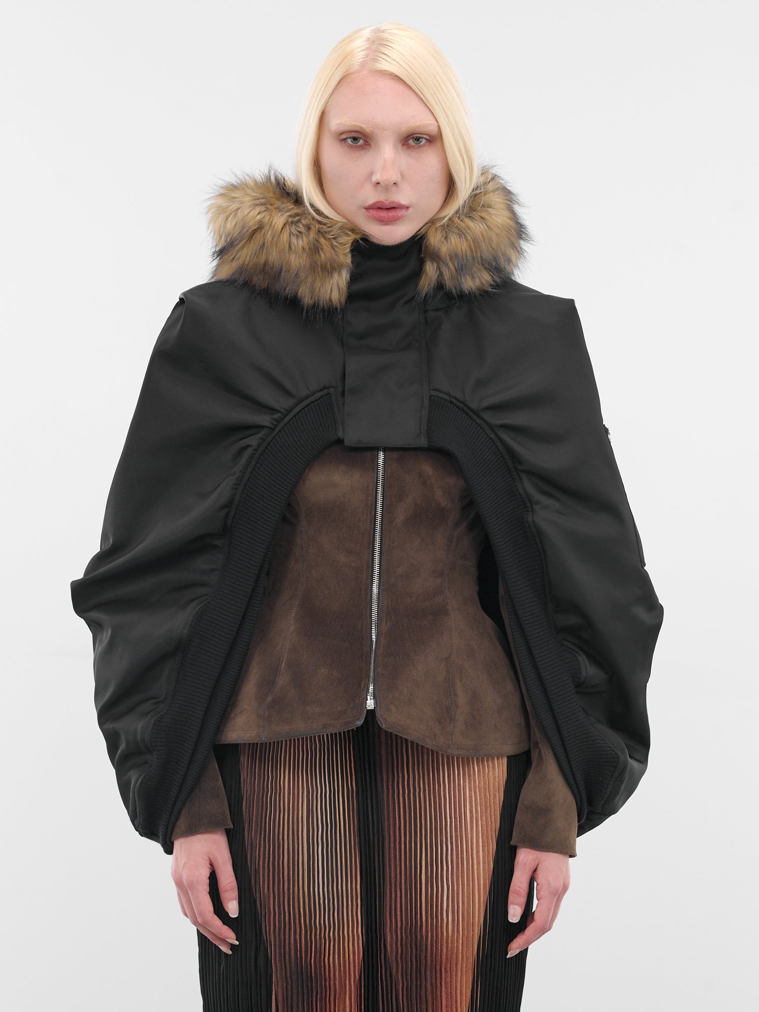 Black Nylon Bomber Cape (PFFW25OW01-BLACK)