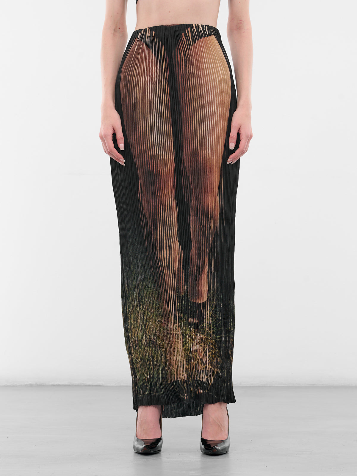 Trompe L'oeil Pleated Maxi Skirt (PFFW25SK01-HOUNDSTOOTH-FAIR)