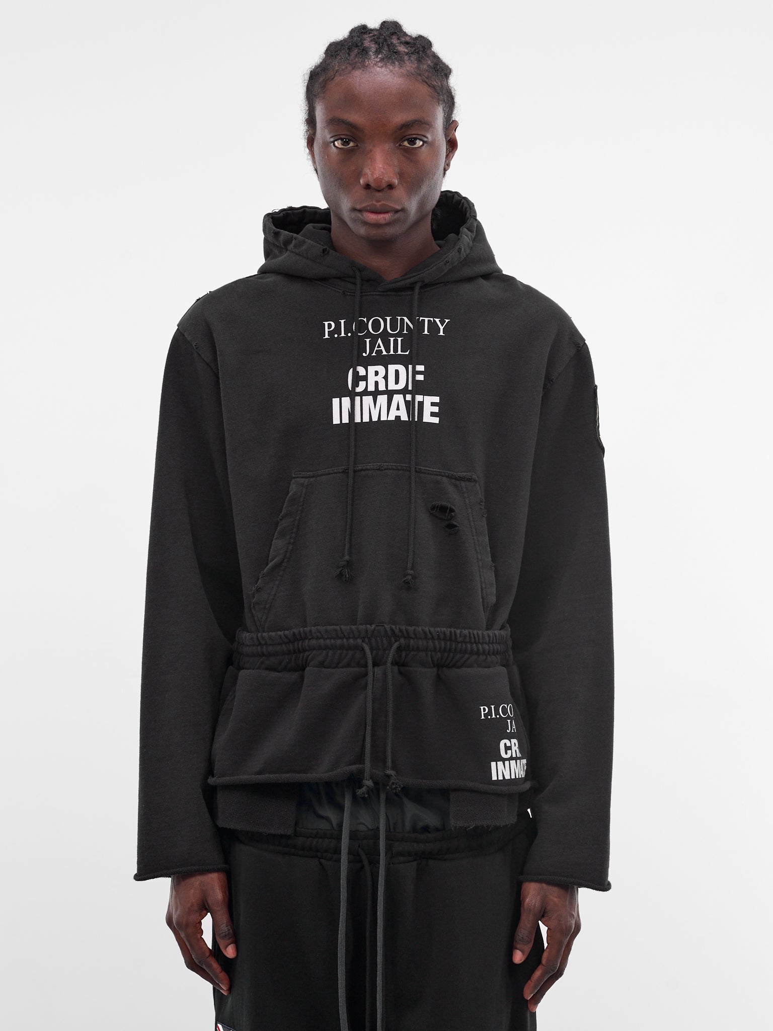 Black Deconstructed Hybrid Sweatpants Hoodie (PI26SSMH04-BLACK)