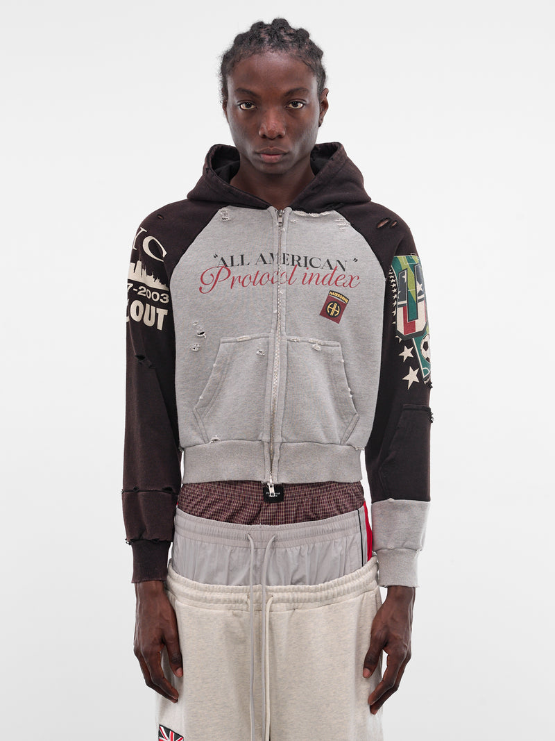 Cropped Slim Reconstructed Zip Hoodie (PI26SSMH06-BLACK)