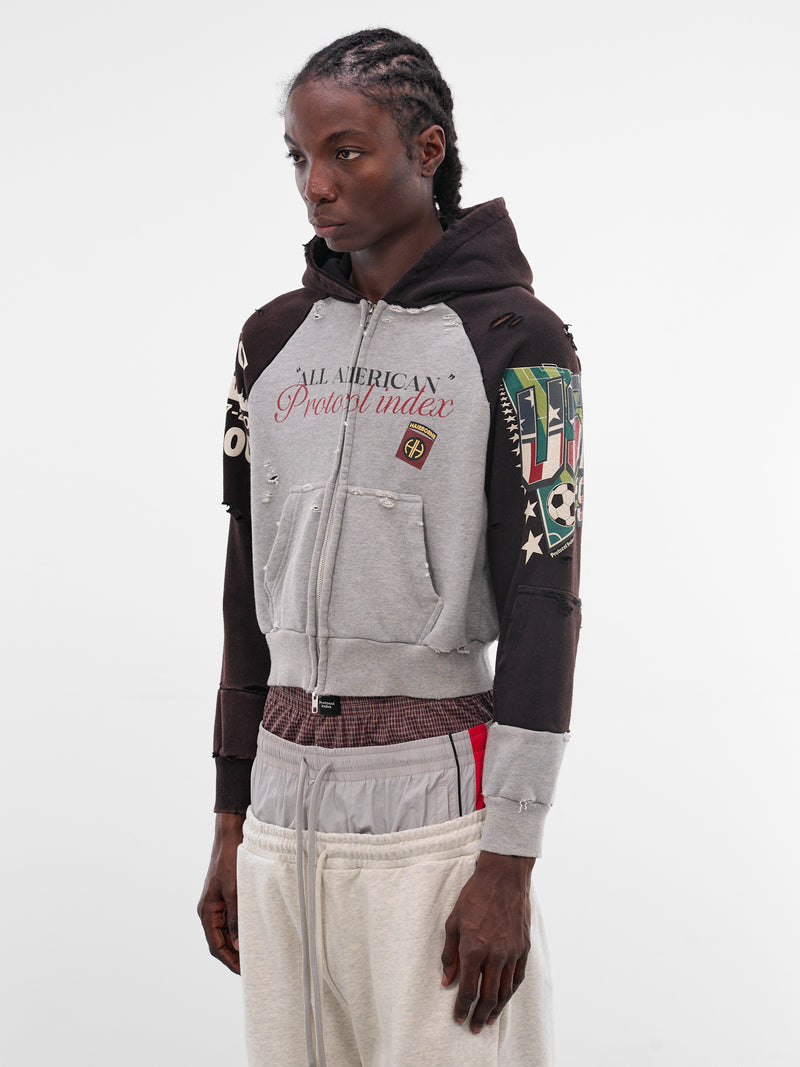 Cropped Slim Reconstructed Zip Hoodie (PI26SSMH06-BLACK)