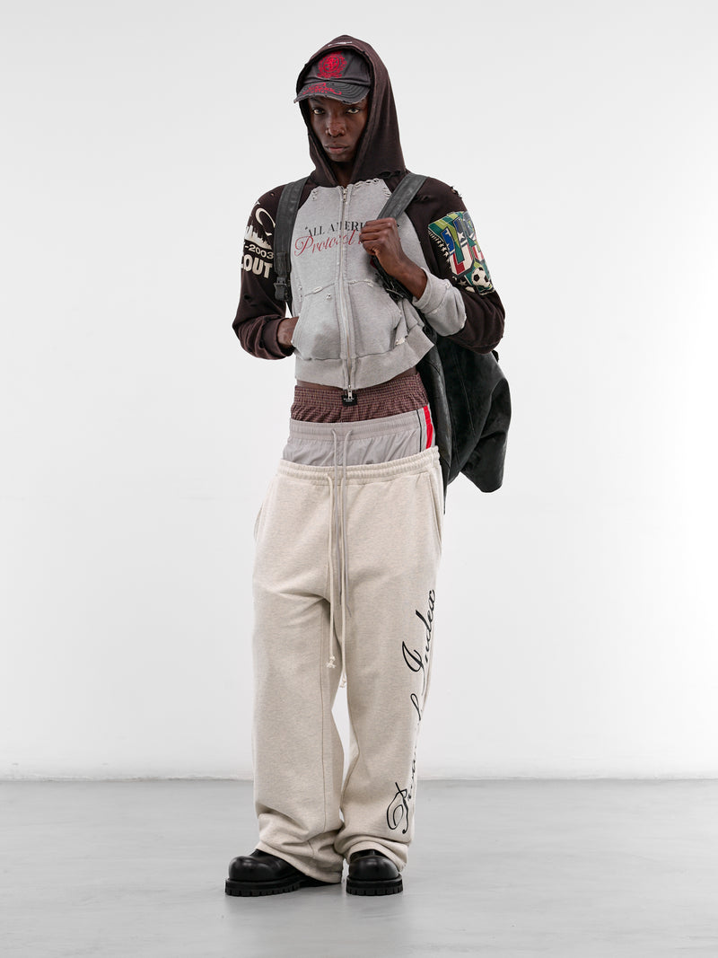 Gray Triple Layered Deconstructed Sweatpants (PIS26SSMB08-WHITE-MELANGE)