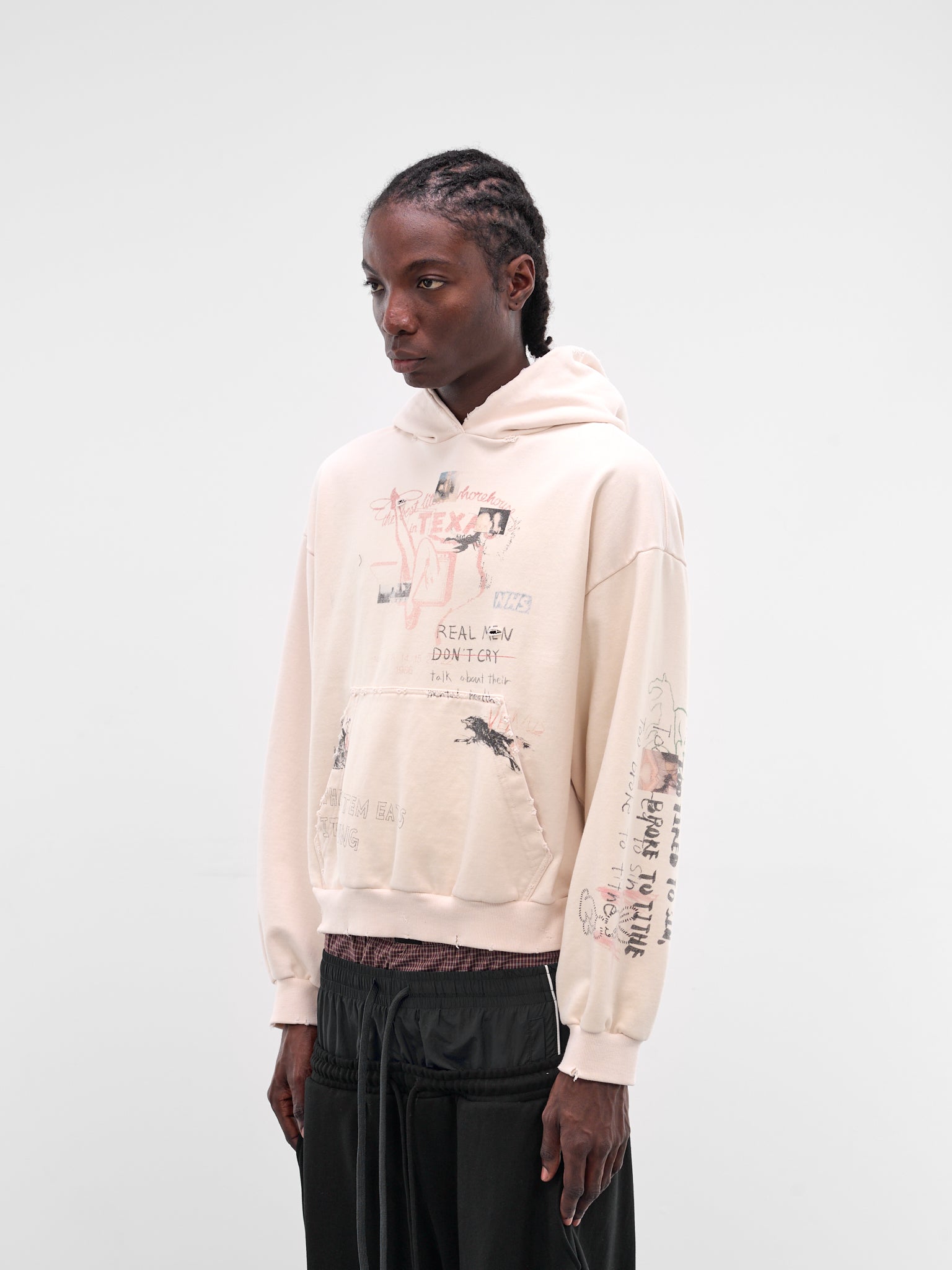 Ivory Hand-Drawn Cropped Hoodie (PI26SSMH07-IVORY)