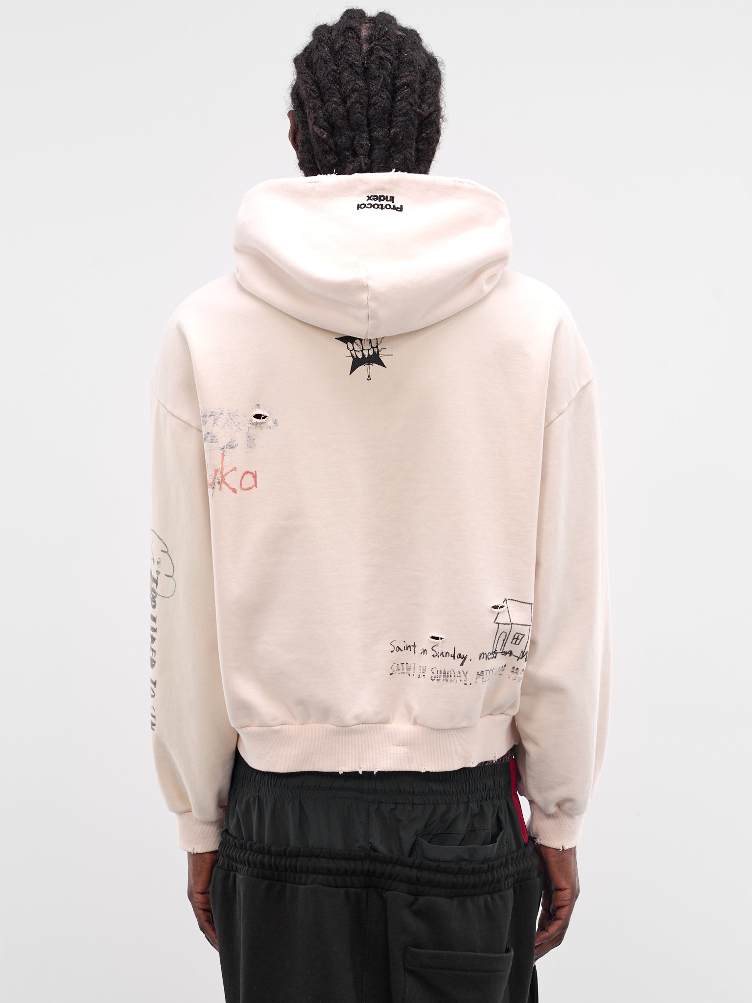 Ivory Hand-Drawn Cropped Hoodie (PI26SSMH07-IVORY)
