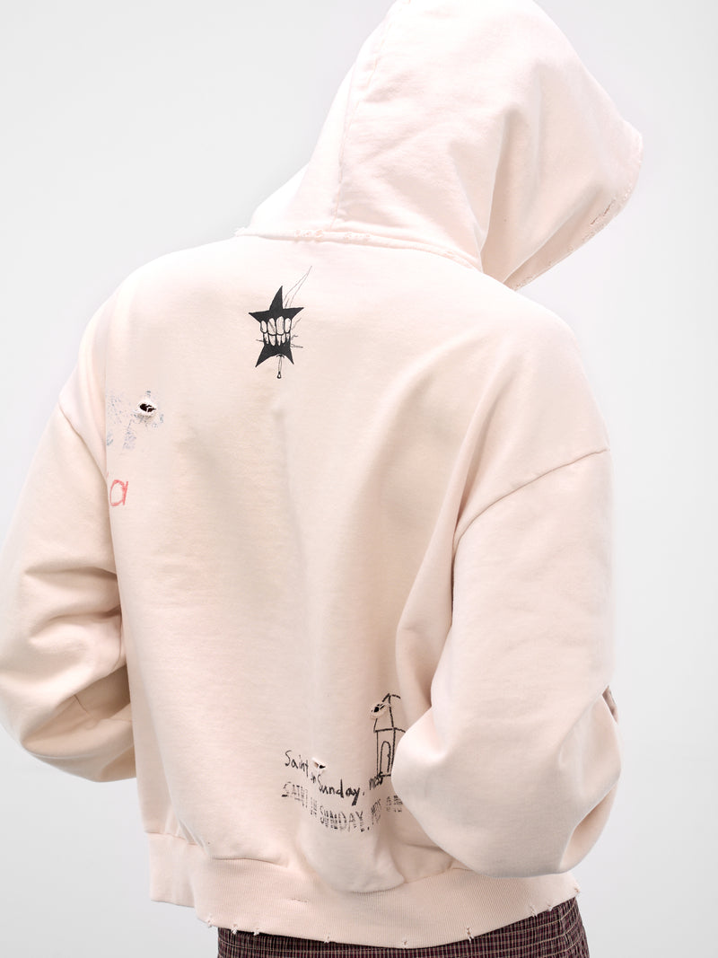 Ivory Hand-Drawn Cropped Hoodie (PI26SSMH07-IVORY)