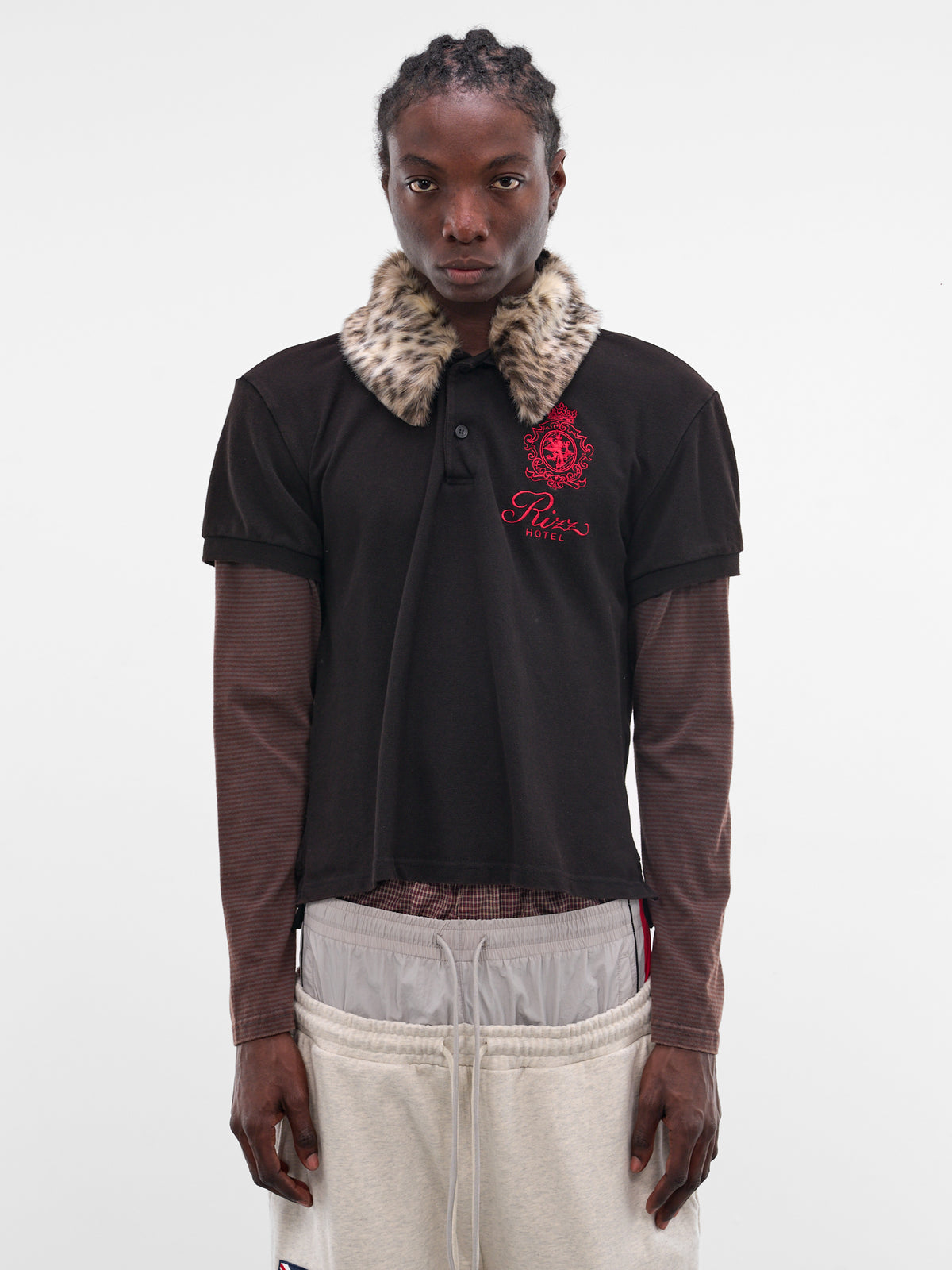 Black Layered Fur Collar Polo (PI26SSMT01-BLACK)