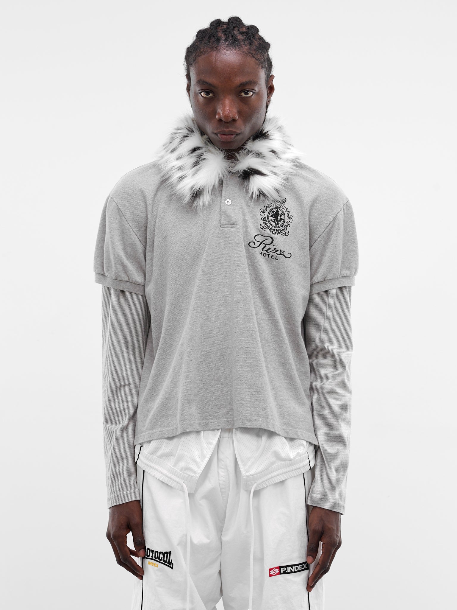 Gray Layered Fur Collar Polo (PI26SSMT01-GREY)