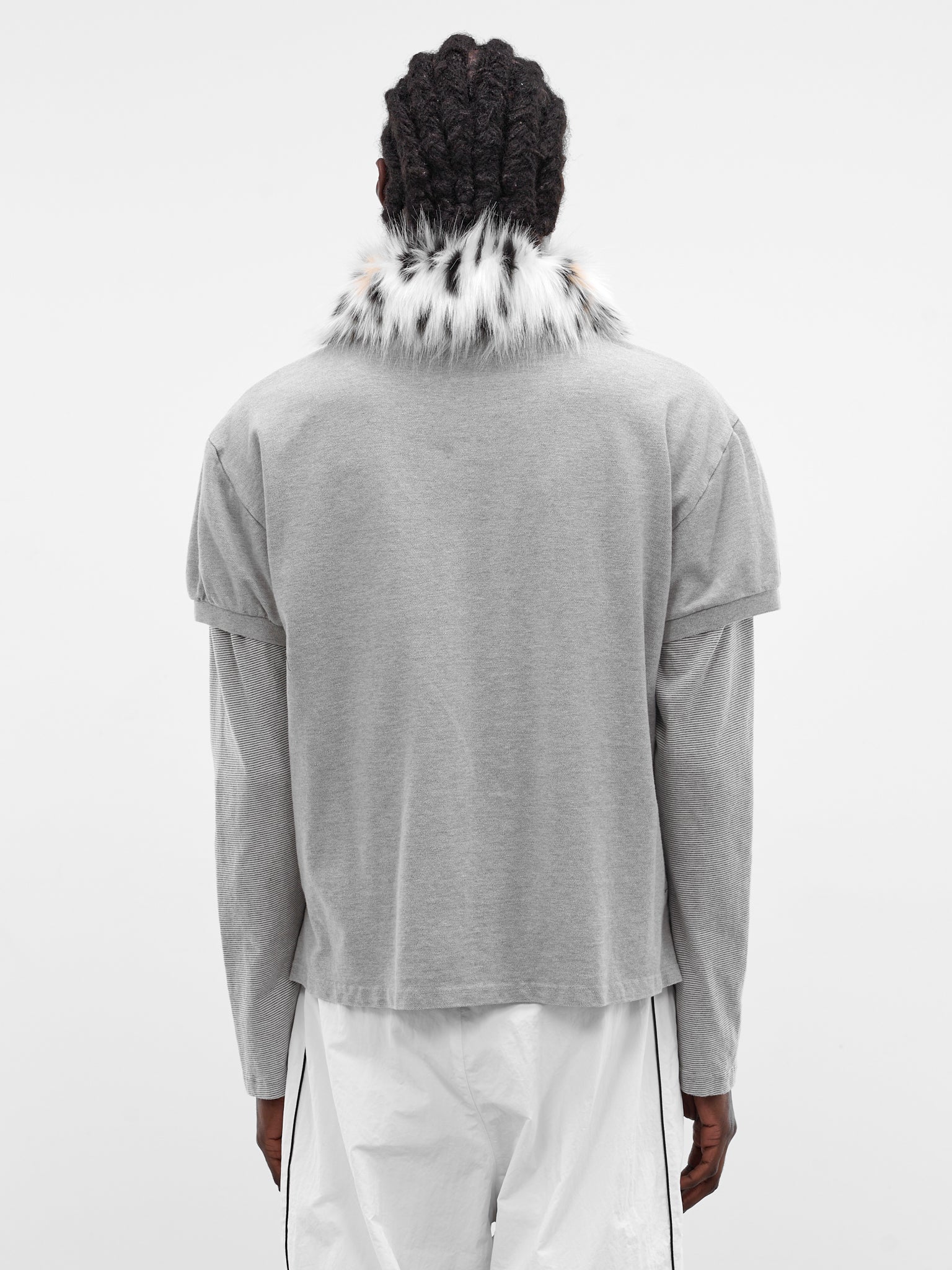 Gray Layered Fur Collar Polo (PI26SSMT01-GREY)