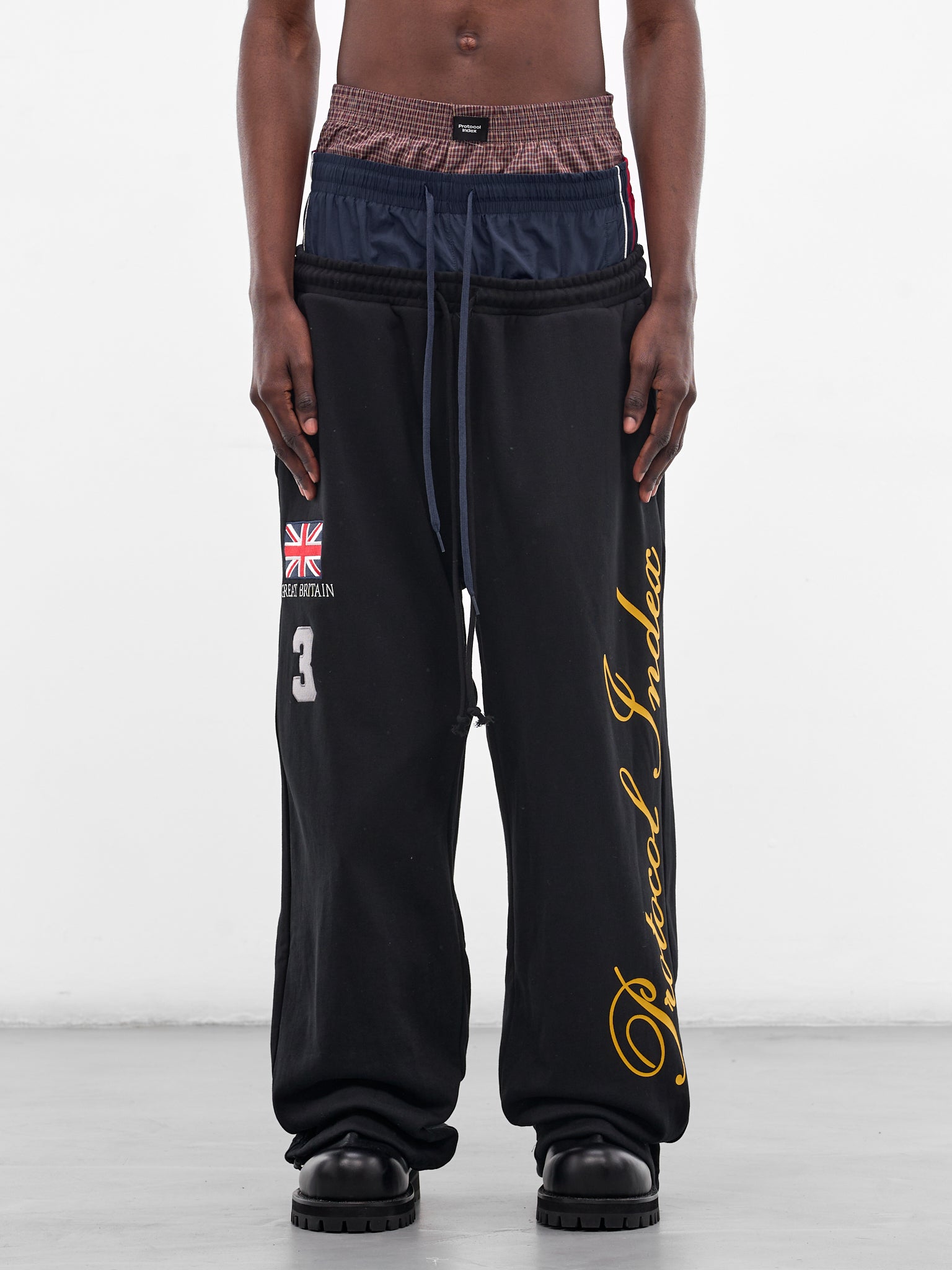 Black Triple Layered Deconstructed Sweatpants (PIS26SSMB08-BLACK)