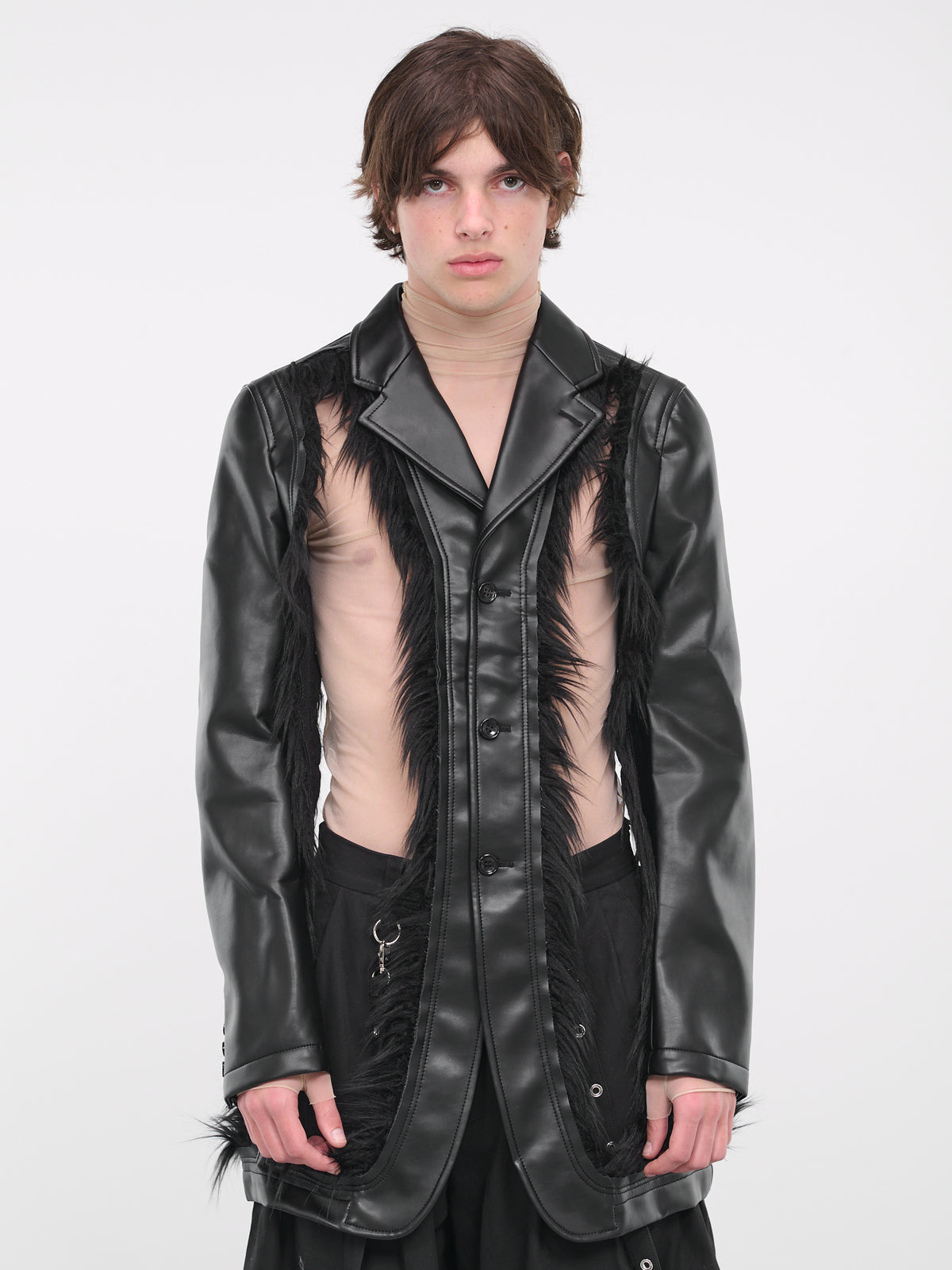 Faux Leather Shearling Blazer (PL-J060-051-BLACK-BLACK)