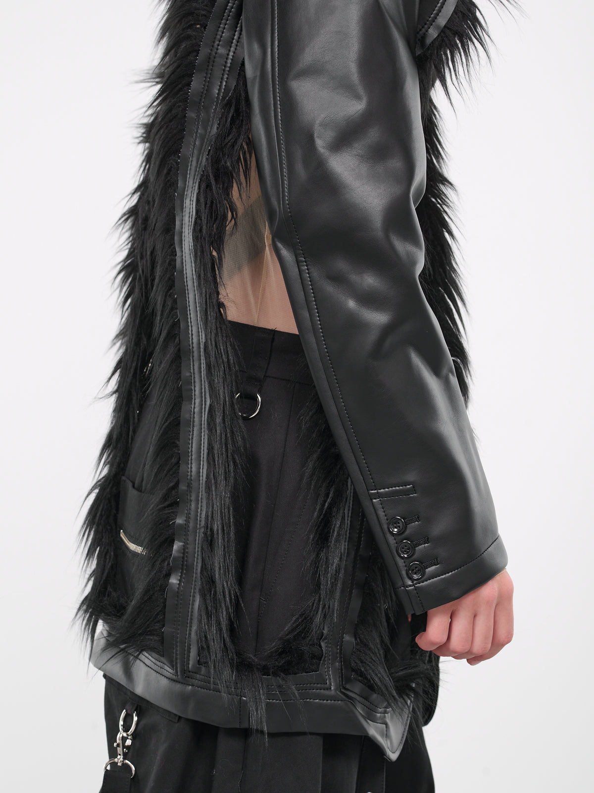 Faux Leather Shearling Blazer (PL-J060-051-BLACK-BLACK)