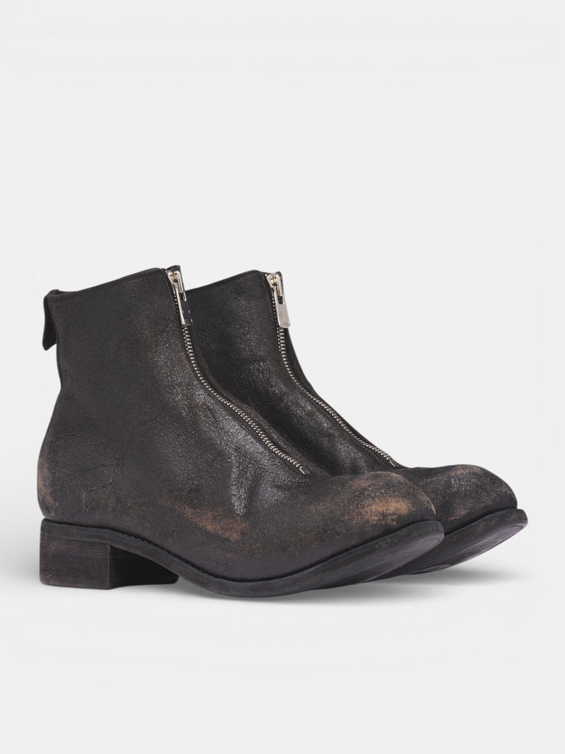 Distressed Horse Front Zip Boots (PL1-RU-BLKT-BLACK)