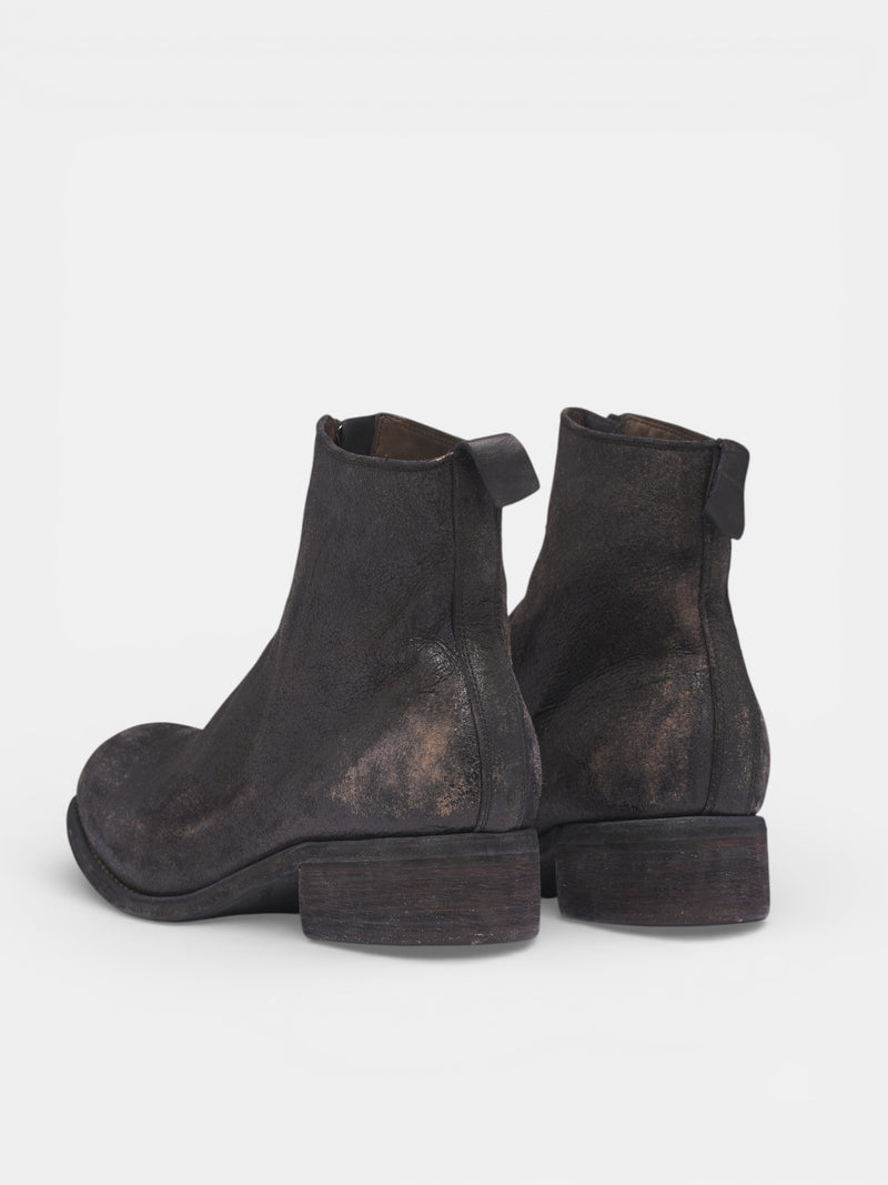 Distressed Horse Front Zip Boots (PL1-RU-BLKT-BLACK)