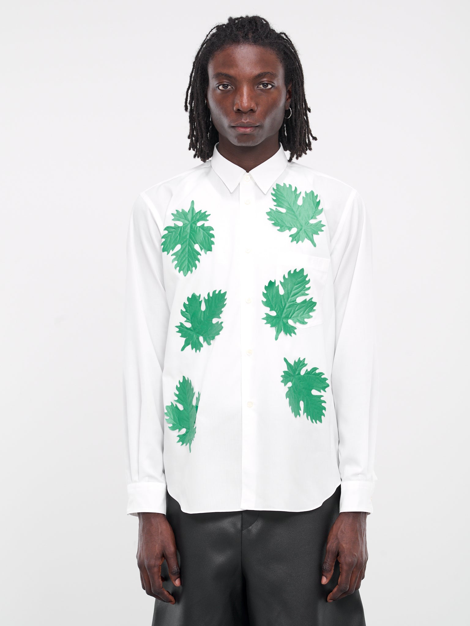 Leaf Embroidered Shirt (PM-B017-WHITE-GREEN)