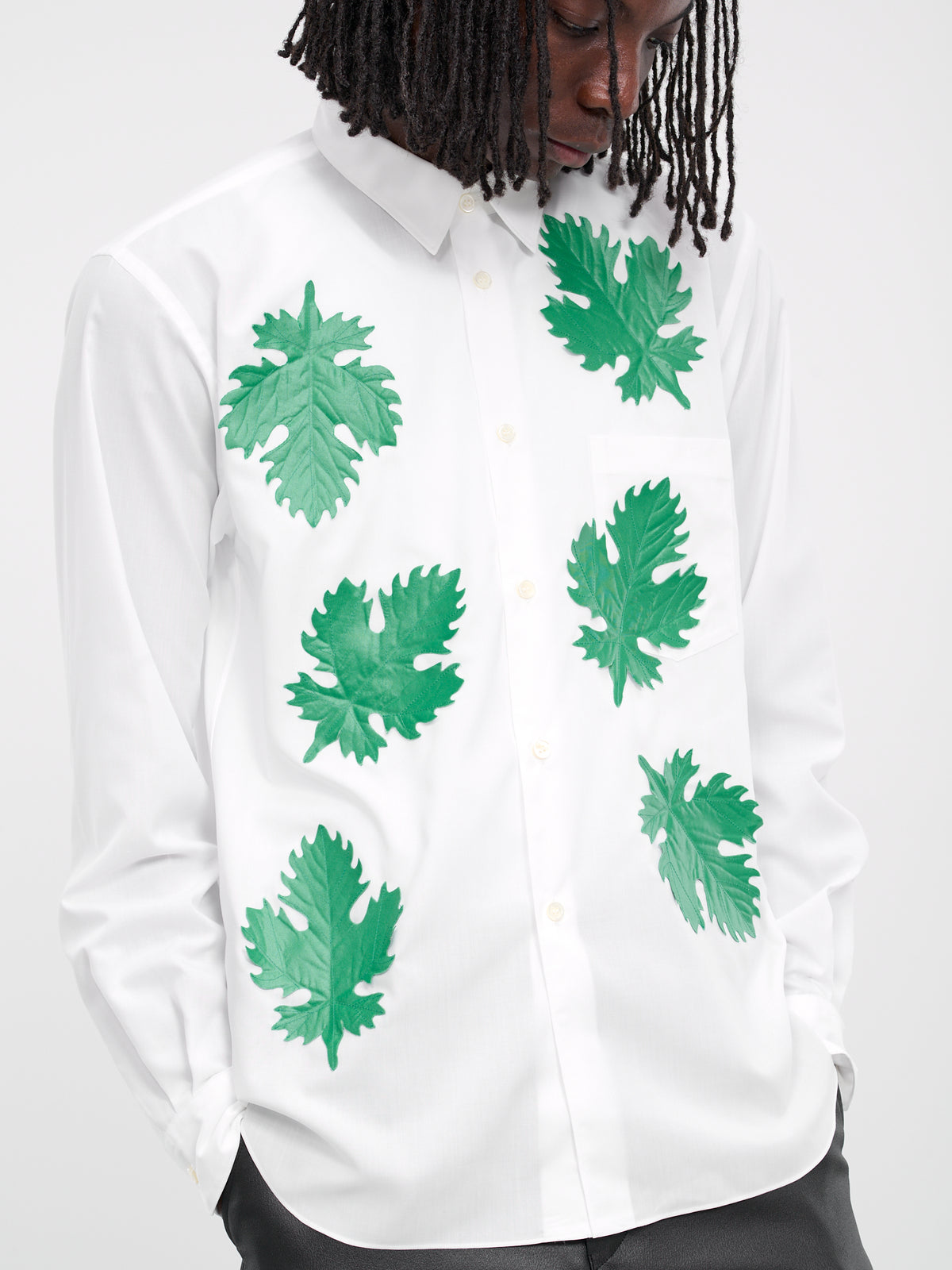 Leaf Embroidered Shirt (PM-B017-WHITE-GREEN)