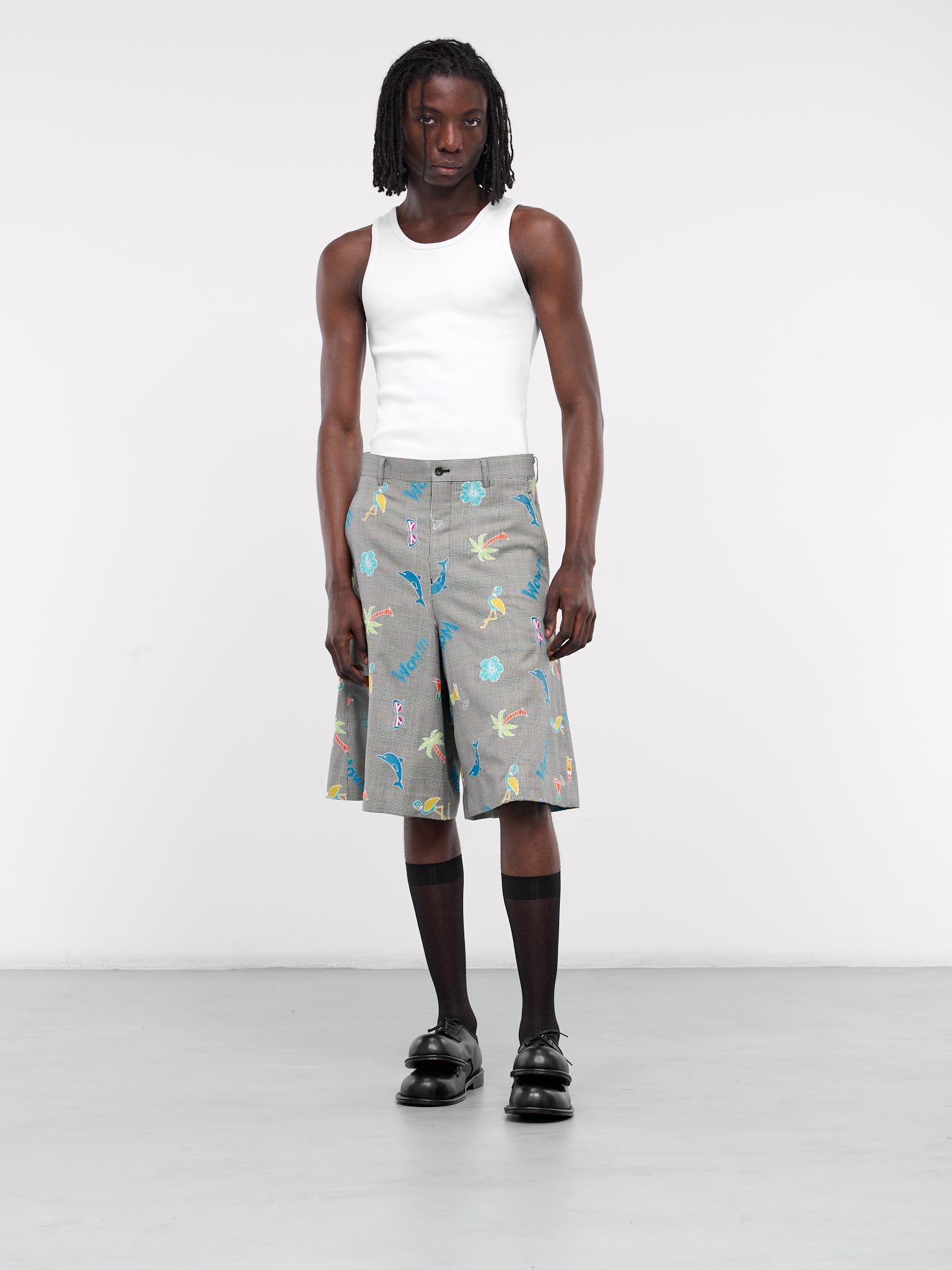 Comme des Garcons Comme des Garcons Comme des Garcons Wool Hem Cuffed Check Shorts Black,Cream S Second Hand / Selling