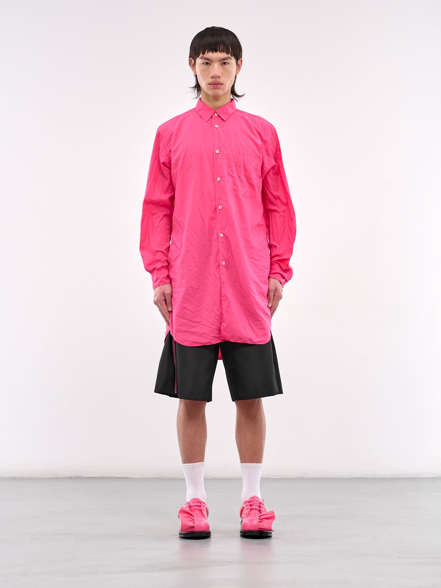 Longline Button-Up Shirt (PO-B006-PINK)