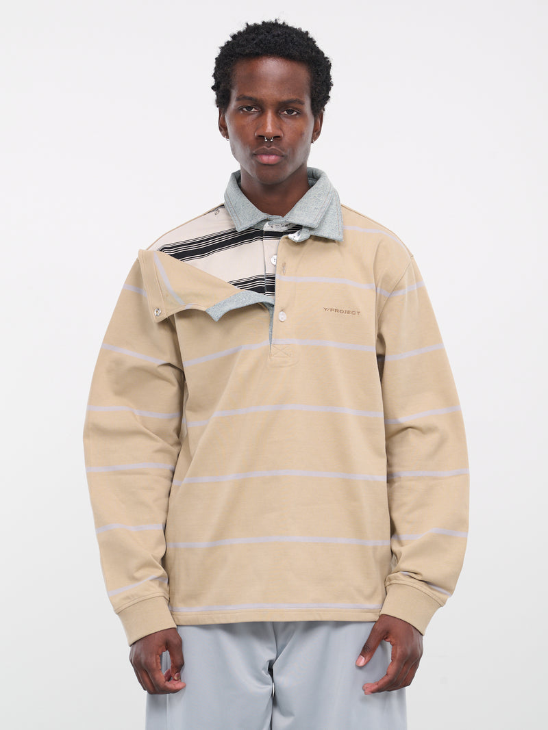 Double Collar Rugby Polo (PO29-S25-J109-BEIGE-SAND-BLUE)
