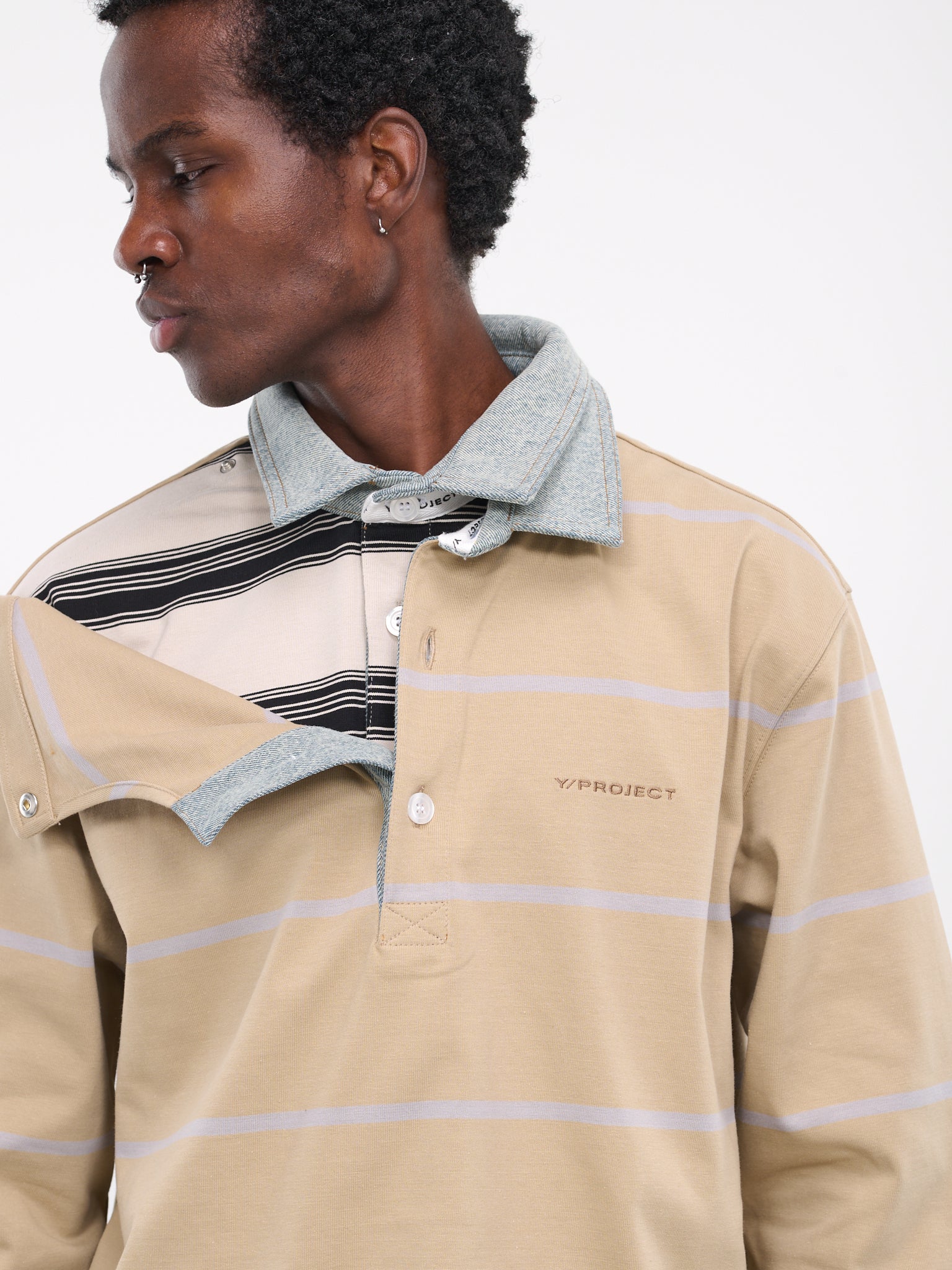 Double Collar Rugby Polo (PO29-S25-J109-BEIGE-SAND-BLUE)