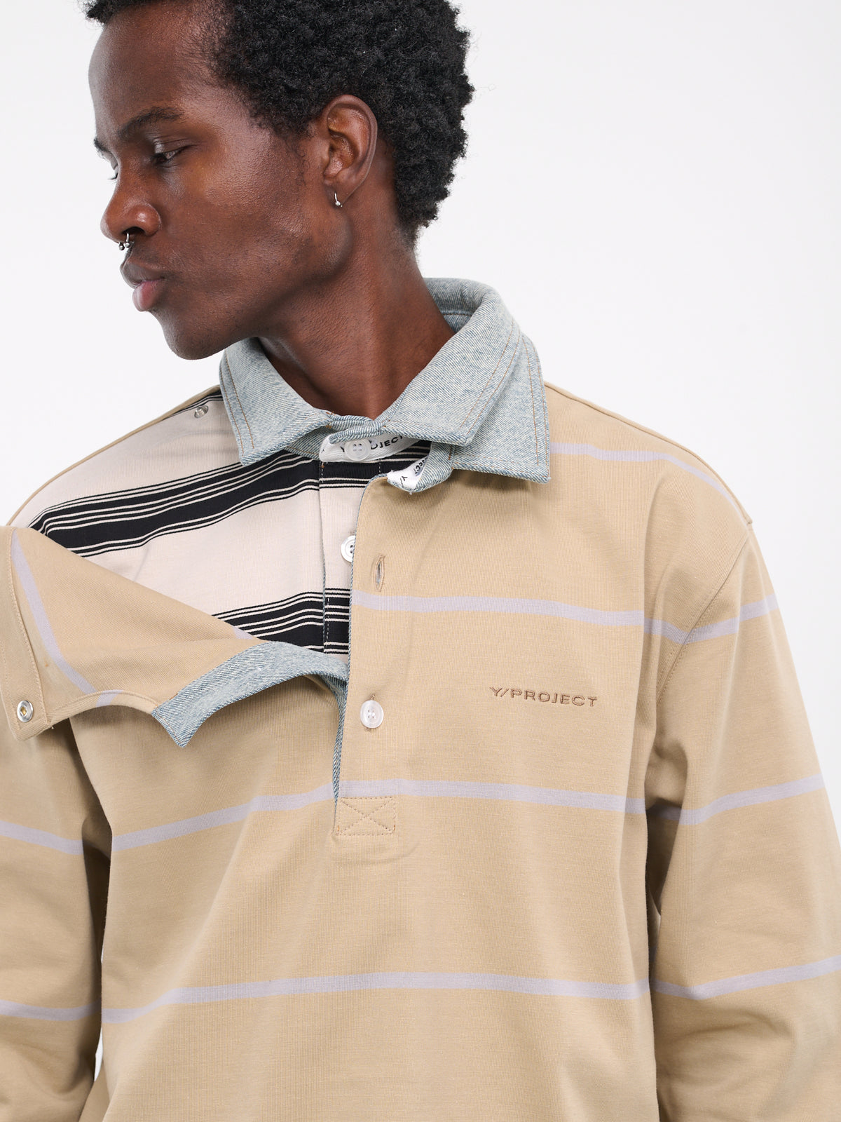 Double Collar Rugby Polo (PO29-S25-J109-BEIGE-SAND-BLUE)