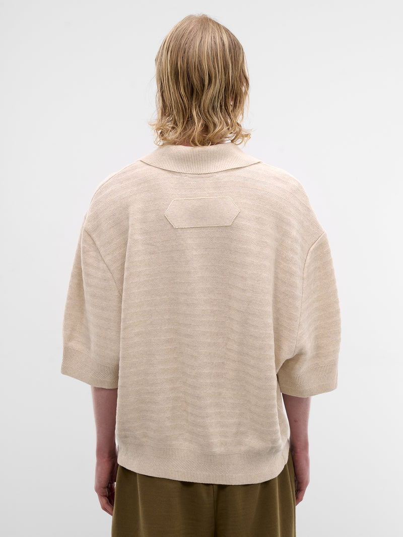Beige Striped Knit Polo Sweater (POM00613AK00302-LIGHT-BEIGE)