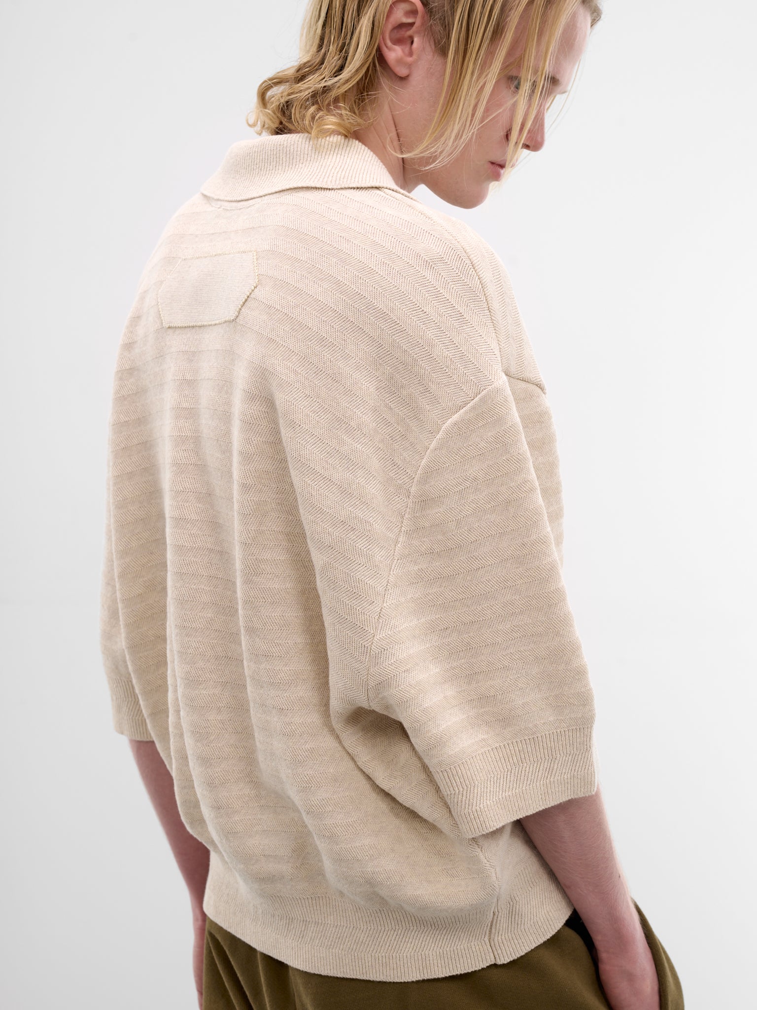Beige Striped Knit Polo Sweater (POM00613AK00302-LIGHT-BEIGE)