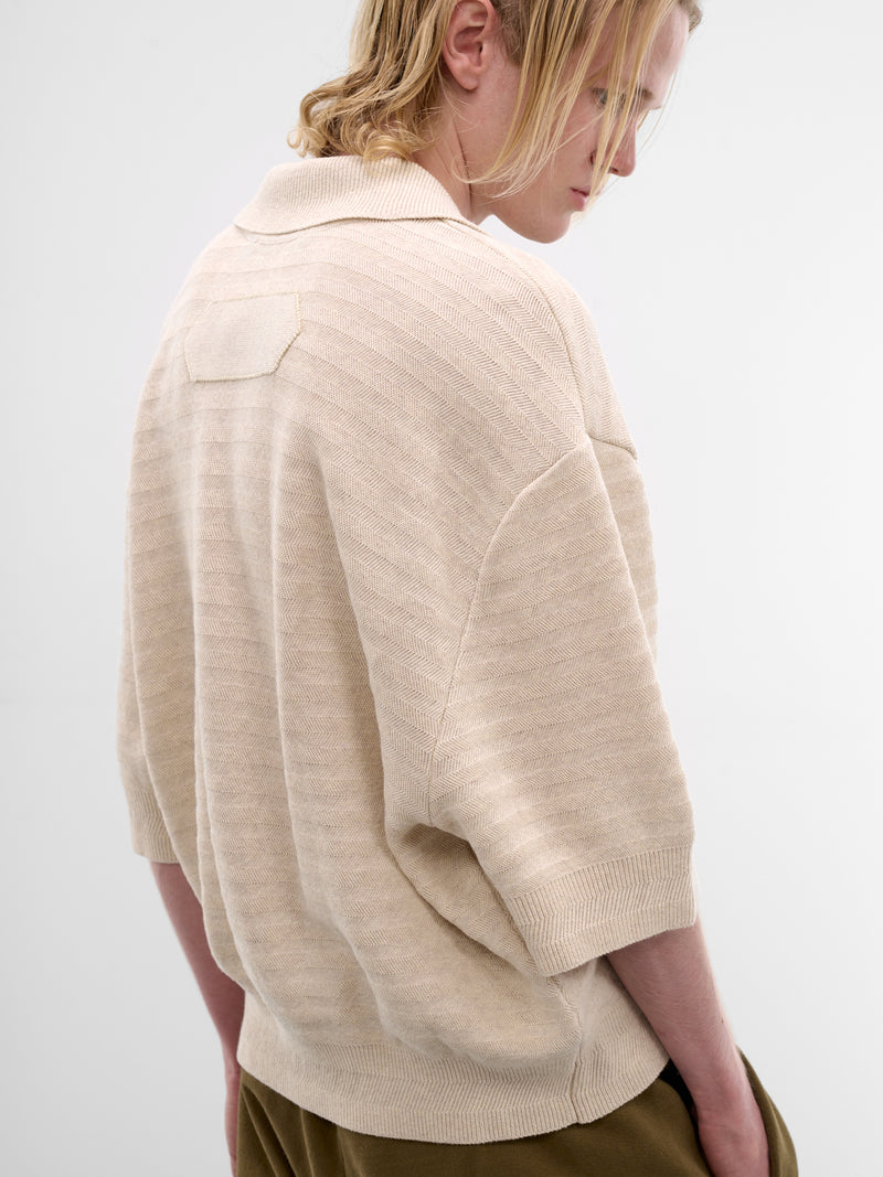 Beige Striped Knit Polo Sweater (POM00613AK00302-LIGHT-BEIGE)