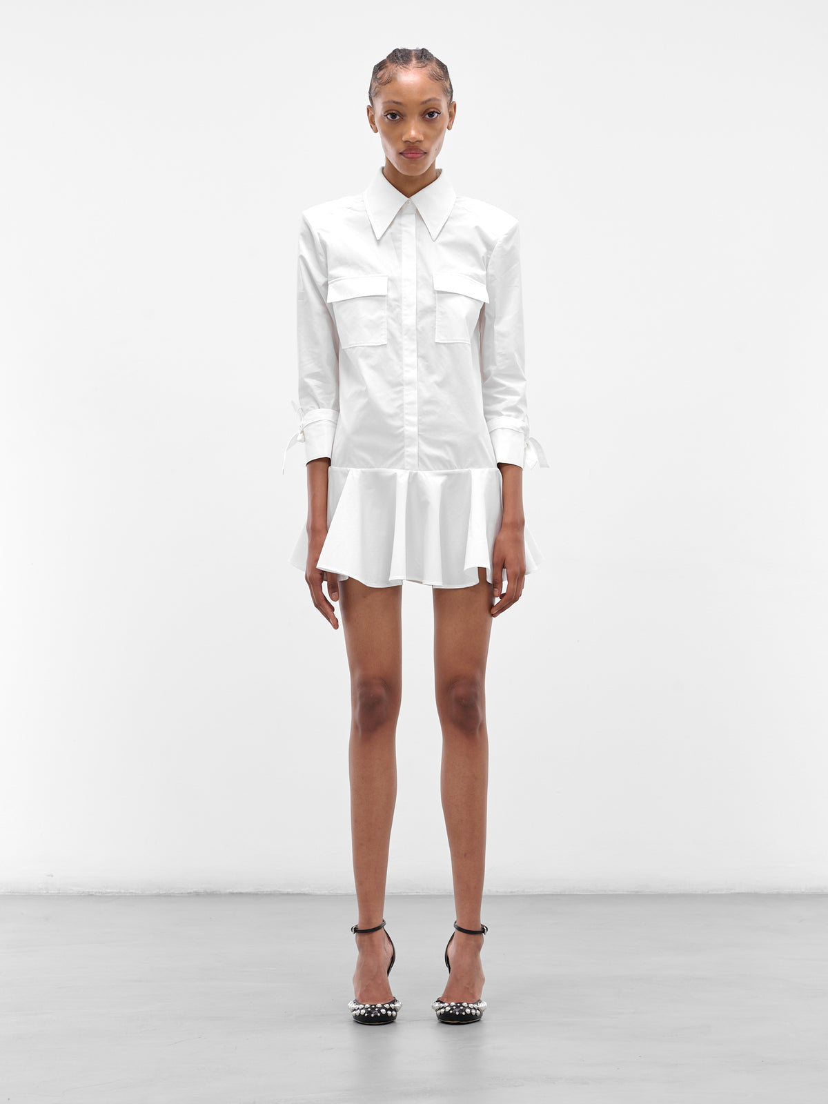 White Cotton Poplin Mini Dress (POPELINE-DRESS-WHITE)