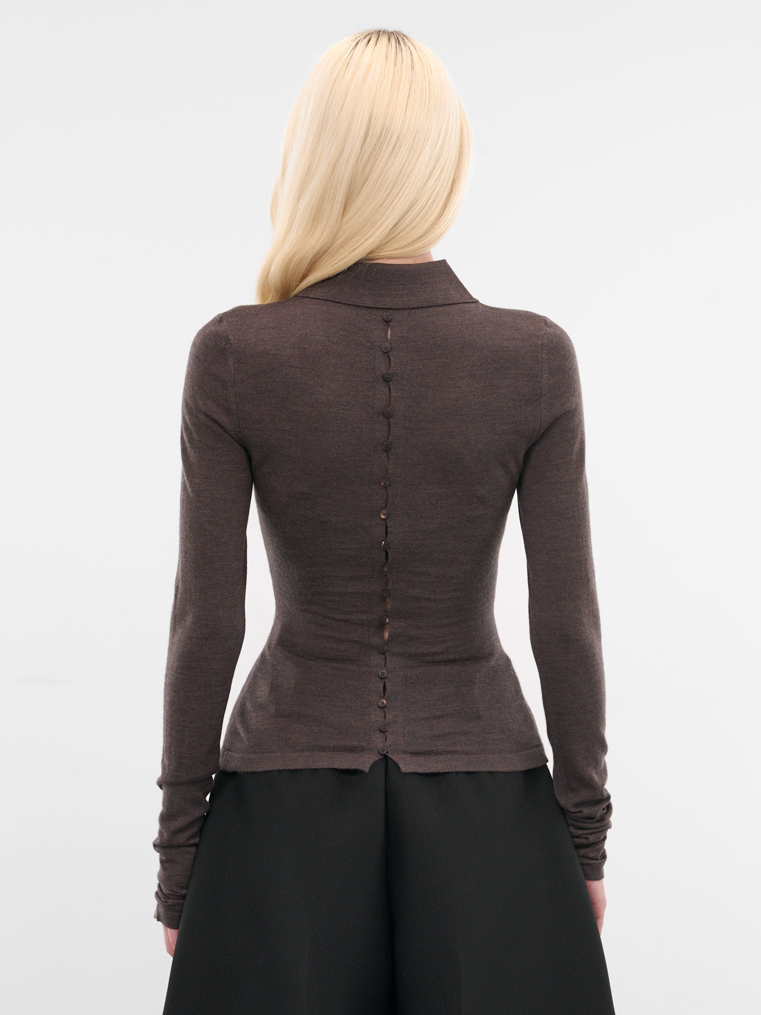 Brown Merino Long Sleeve Polo (POW00806AK00145-DARK-BROWN)