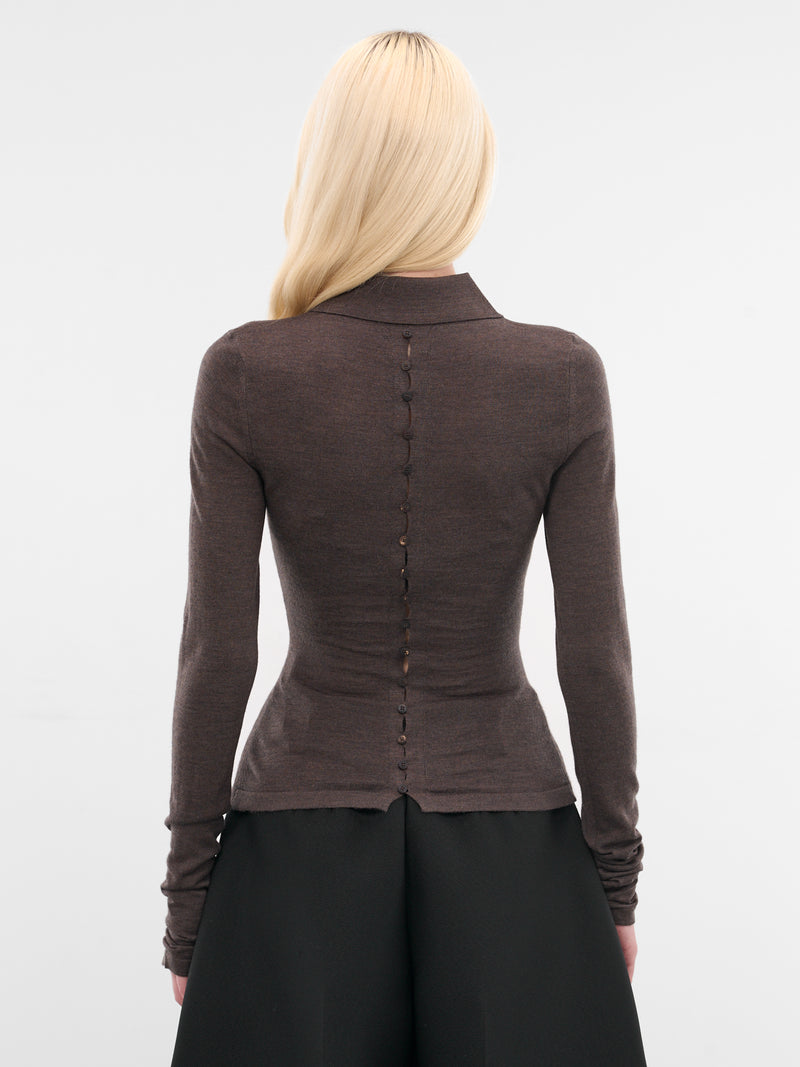 Brown Merino Long Sleeve Polo (POW00806AK00145-DARK-BROWN)