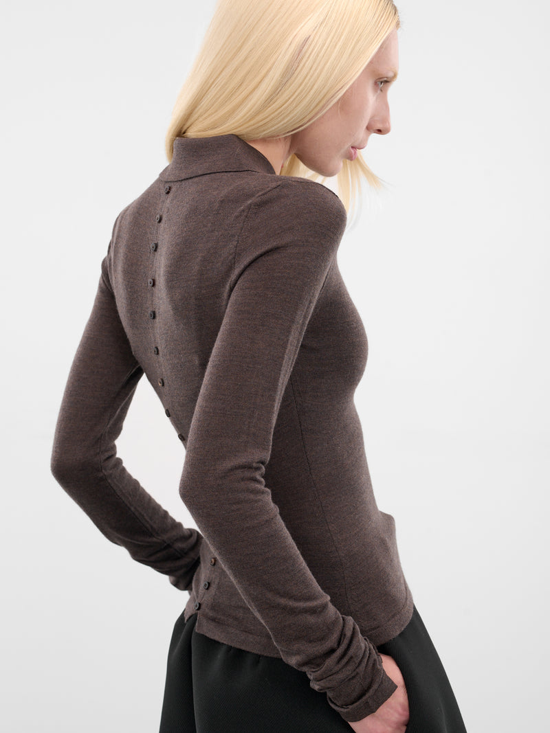 Brown Merino Long Sleeve Polo (POW00806AK00145-DARK-BROWN)