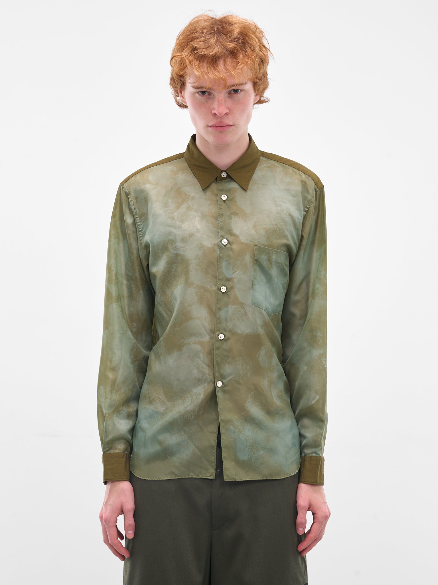 Green Abstract Button-Up Shirt (PP-B011-051-1-KHAKI)