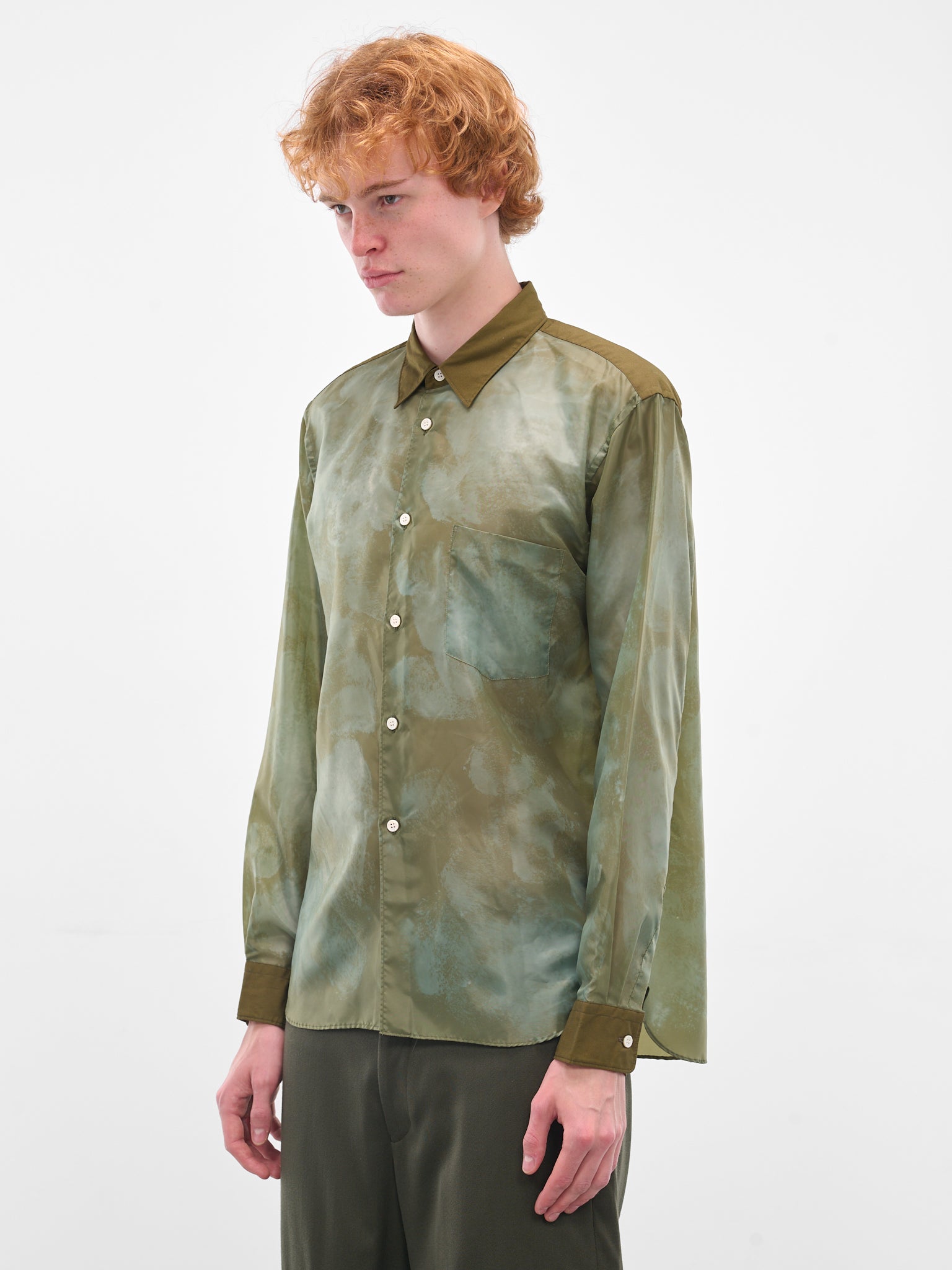 Green Abstract Button-Up Shirt (PP-B011-051-1-KHAKI)