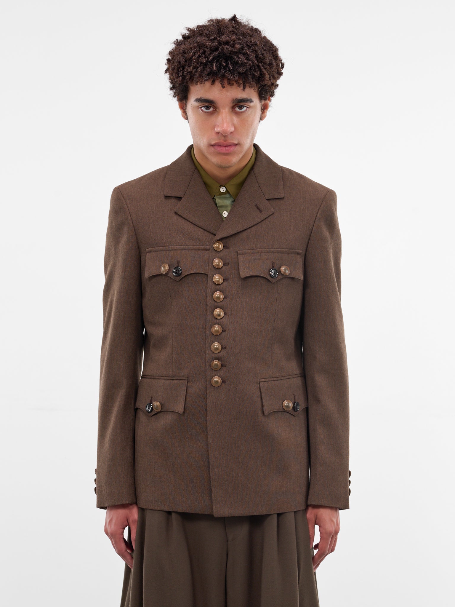 Brown Military Cut Wool Blazer (PP-J004-W25-TOP-BROWN)