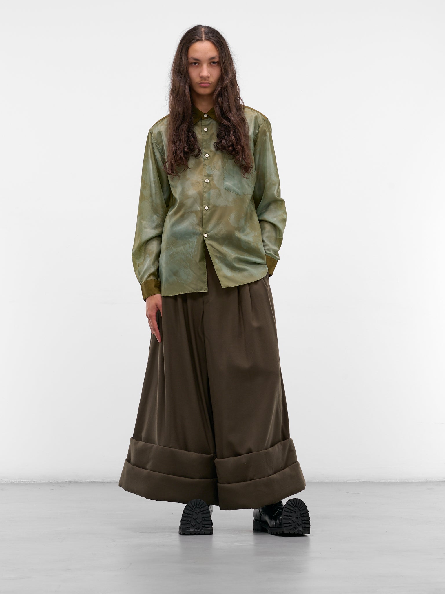 Wool Wide Leg Cuffed Trousers (PP-P005-W25-KHAKI)