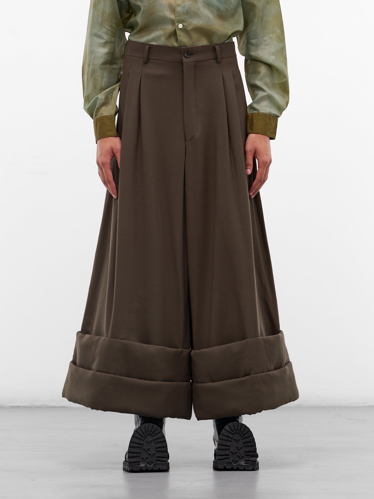 Wool Wide Leg Cuffed Trousers (PP-P005-W25-KHAKI)