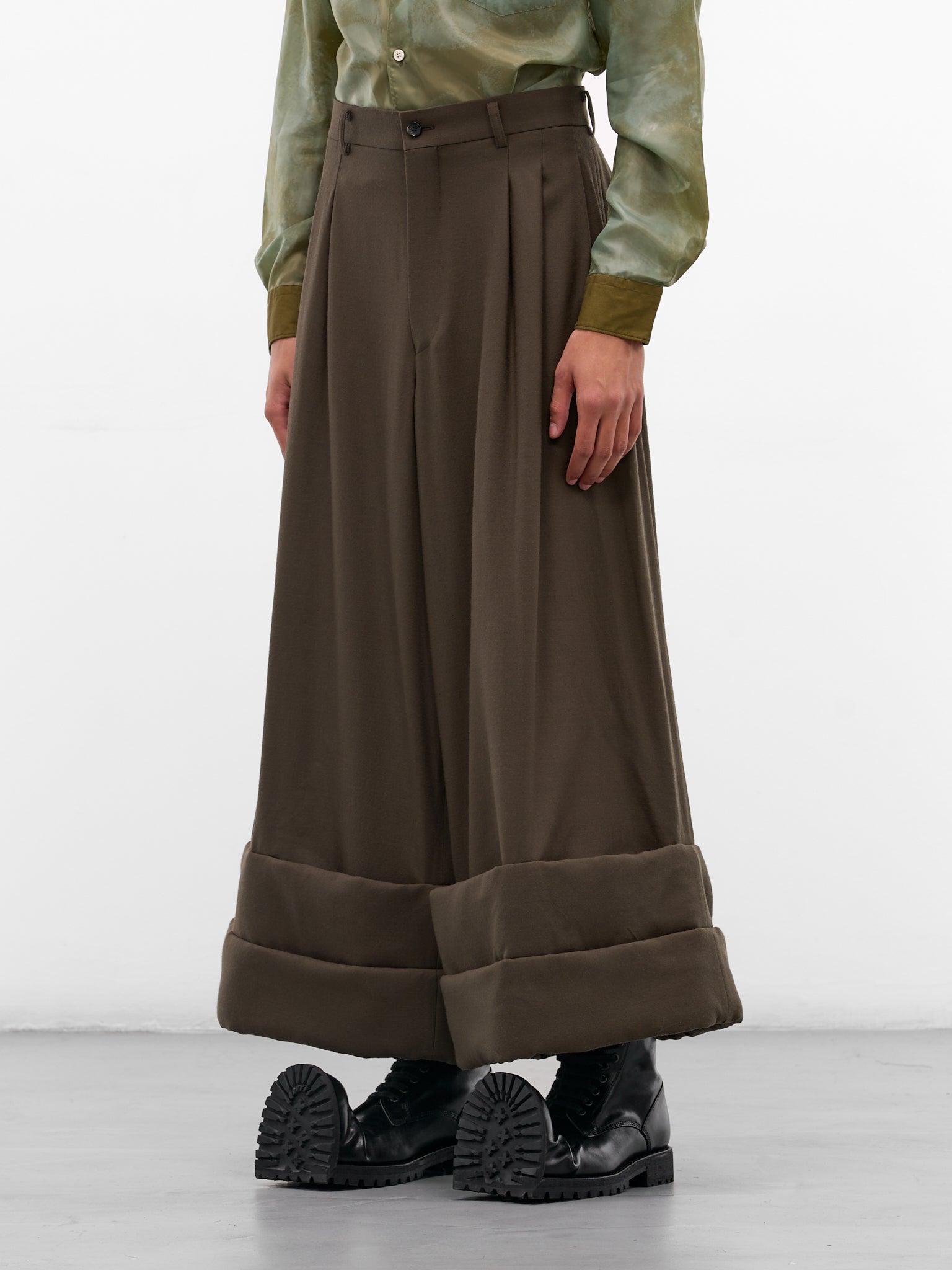 Wool Wide Leg Cuffed Trousers (PP-P005-W25-KHAKI)