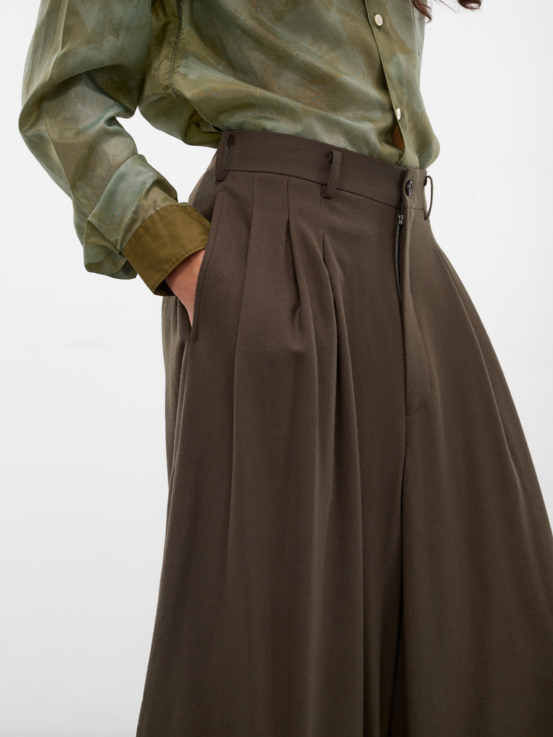 Wool Wide Leg Cuffed Trousers (PP-P005-W25-KHAKI)