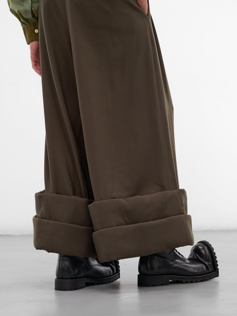 Wool Wide Leg Cuffed Trousers (PP-P005-W25-KHAKI)