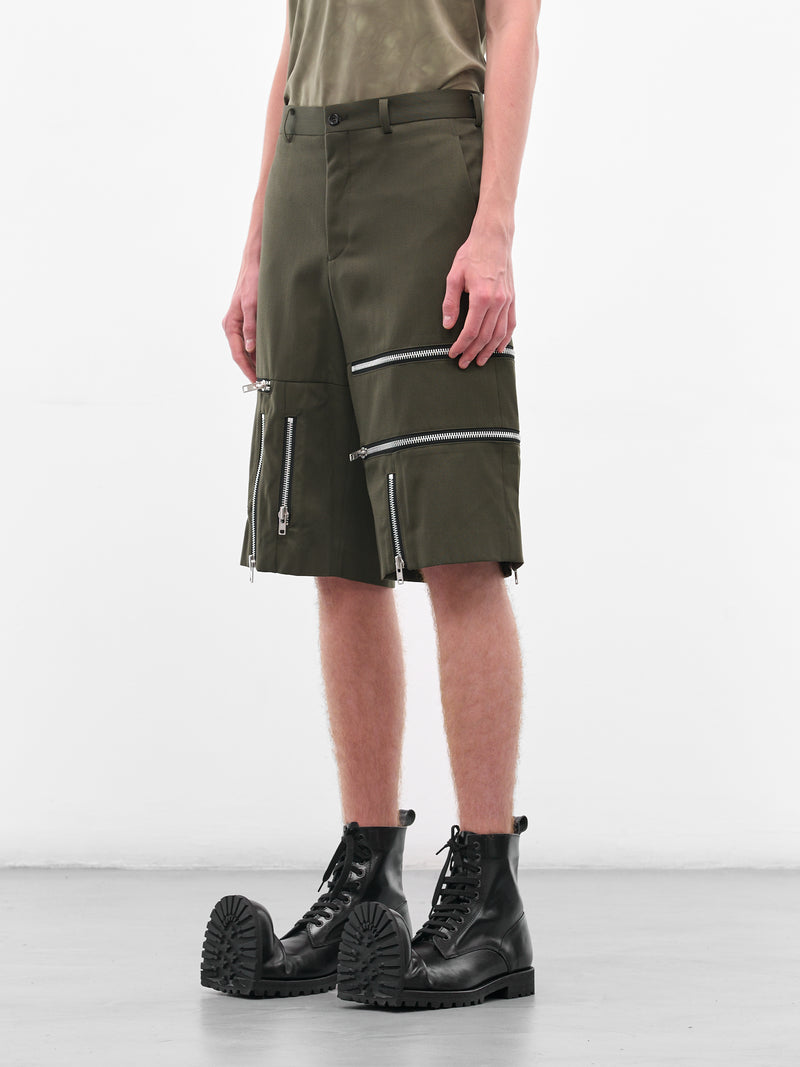 Green Zip Detail Shorts (PP-P008-051-1-KHAKI)