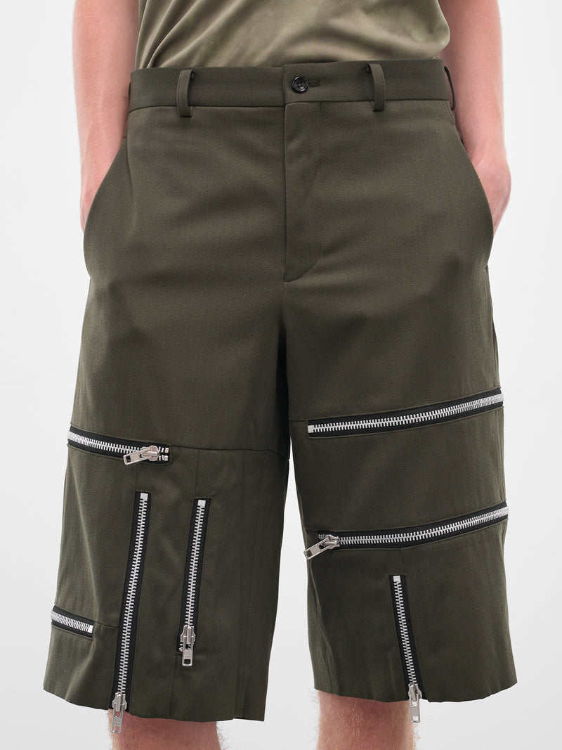 Green Zip Detail Shorts (PP-P008-051-1-KHAKI)