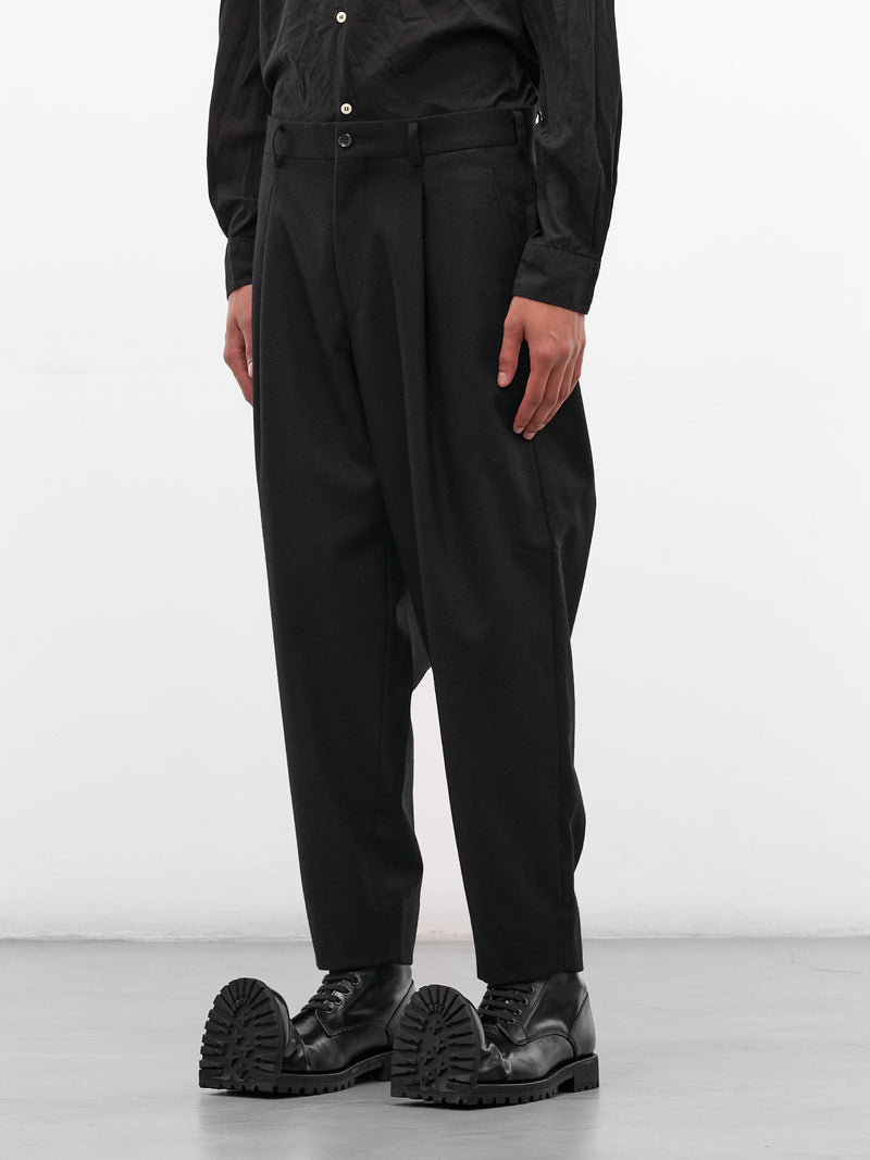 Black Wool Gabardine Pleated Trousers (PP-P032-W25-BLACK)