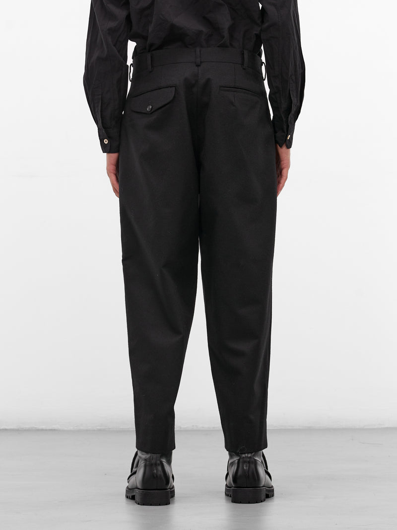 Black Wool Gabardine Pleated Trousers (PP-P032-W25-BLACK)