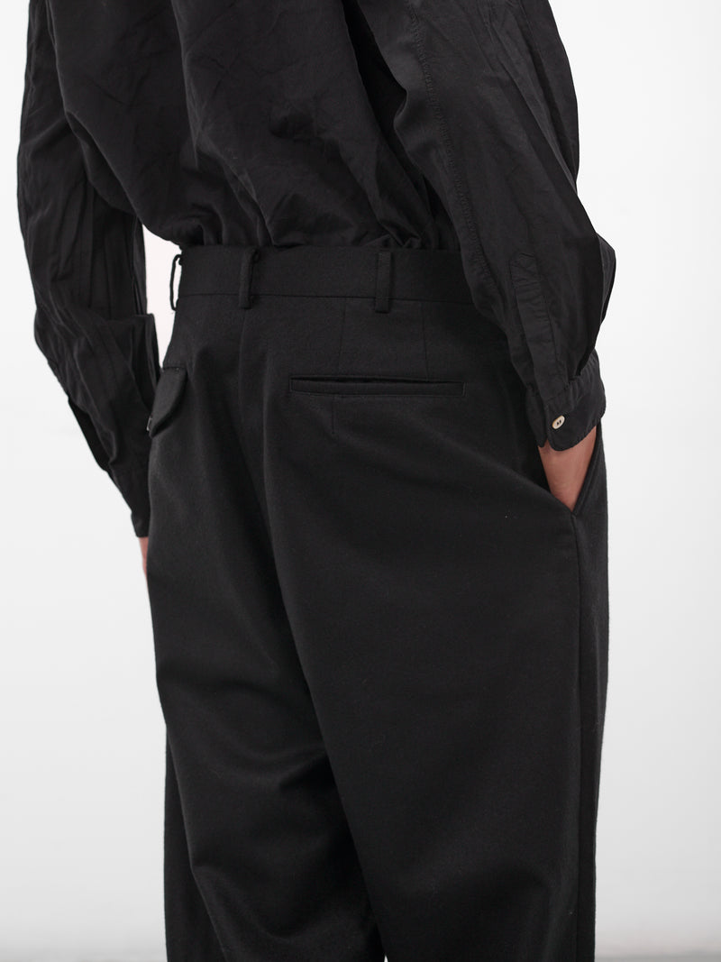 Black Wool Gabardine Pleated Trousers (PP-P032-W25-BLACK)