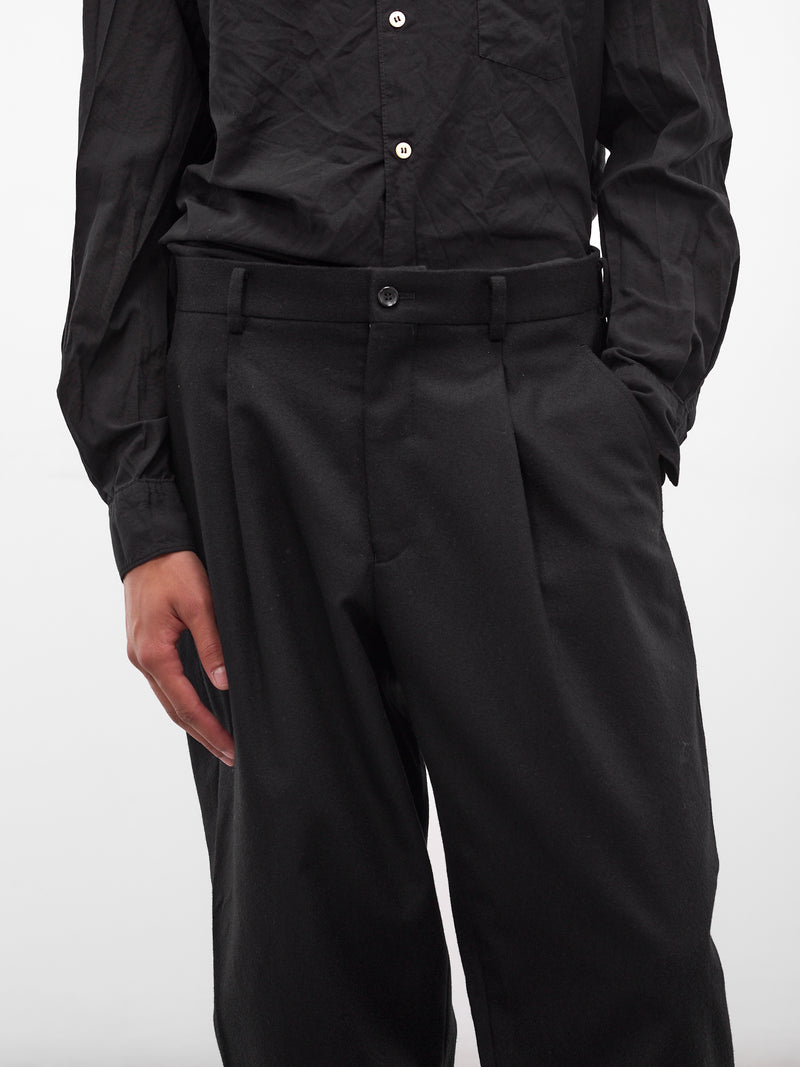Black Wool Gabardine Pleated Trousers (PP-P032-W25-BLACK)
