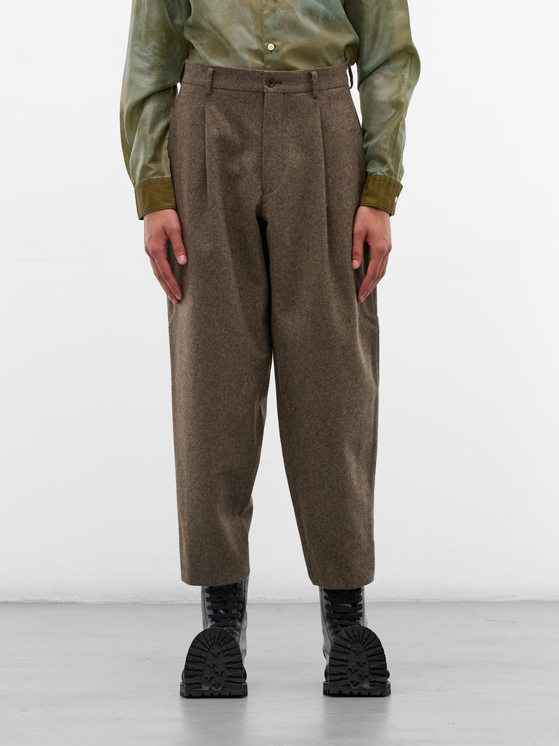 Khaki Wool Gabardine Pleated Trousers (PP-P032-W25-KHAKI)