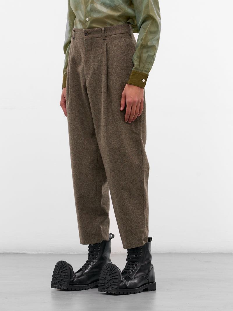 Khaki Wool Gabardine Pleated Trousers (PP-P032-W25-KHAKI)
