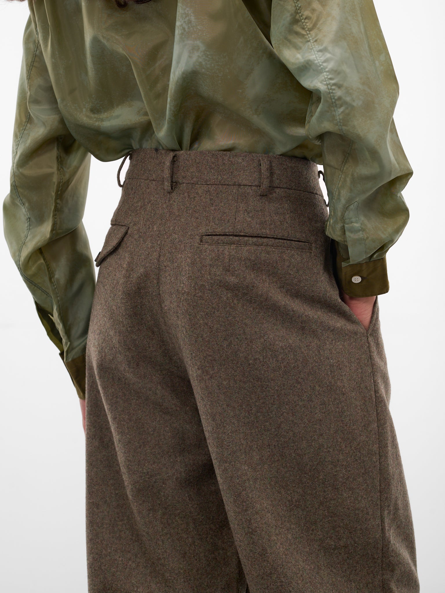 Khaki Wool Gabardine Pleated Trousers (PP-P032-W25-KHAKI)
