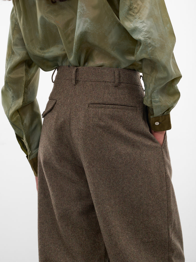 Khaki Wool Gabardine Pleated Trousers (PP-P032-W25-KHAKI)